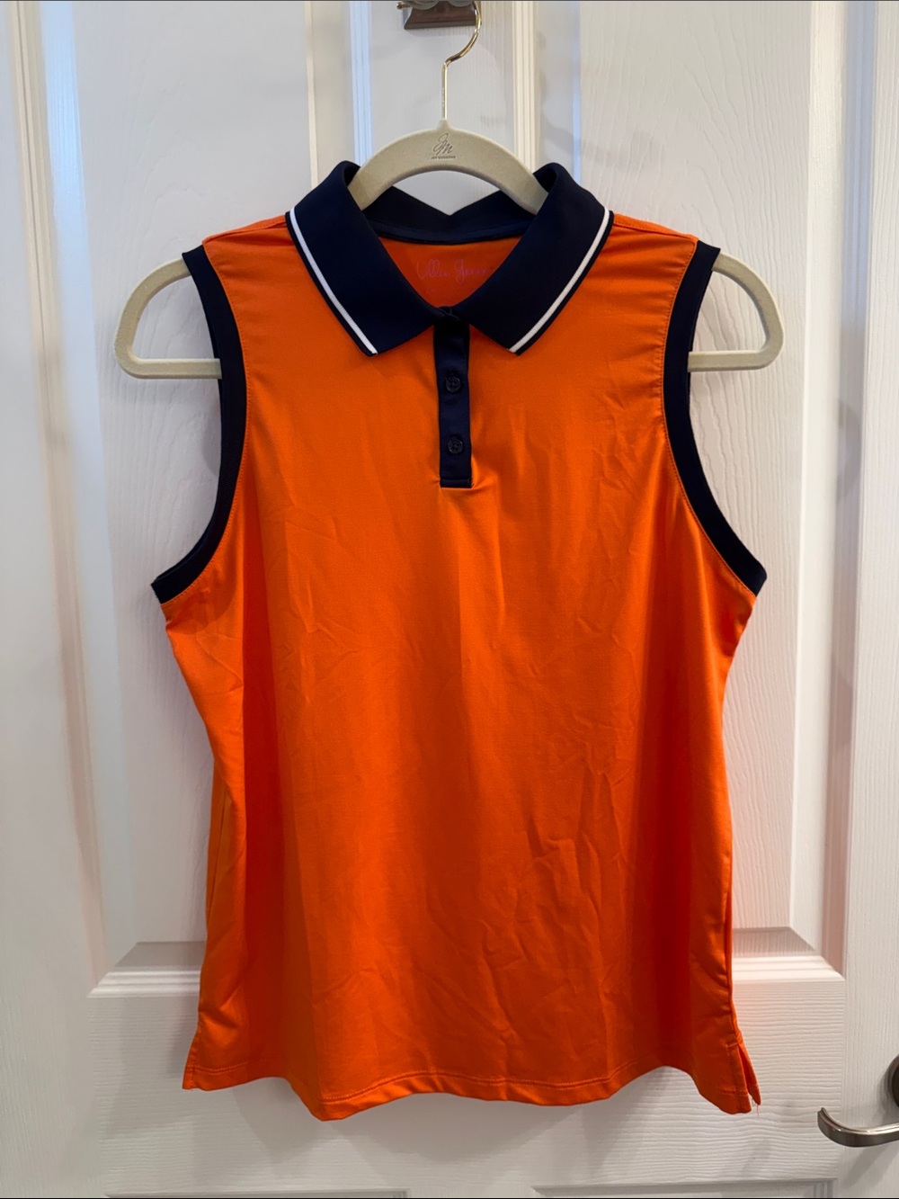 Lillie Green Sleeveless Golf Polo Top - Orange with Navy Trim
